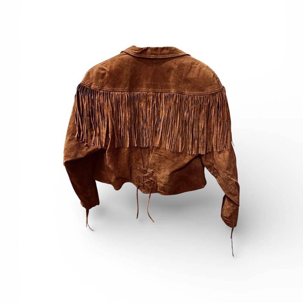 Wilsons Leather Women’s Brown Fringe Western Jacket Button Short Size L - Picture 2 of 9